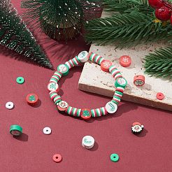 9 スタイルのクリスマス手作りポリマー粘土ビーズ  混合した形のフラットラウンド  ミックスカラー  6~11x6~11.5x1~5mm  穴：1.4~2mm&nbsp;CLAY-YW0001-91