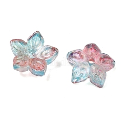 ツートンカラーの透明ガラスビーズキャップ  5  - 花びらの花  グリッターパウダー付き  ディープスカイブルー  12x12.5x4mm  穴：1.5mm&nbsp;GLAA-H041-01J