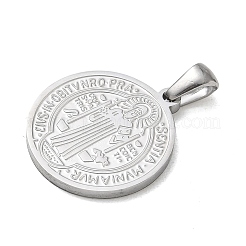 304ステンレスペンダント  聖ベネディクトのメダルチャーム付きフラットラウンド  ステンレス鋼色  22x20x2mm  穴：5x3mm&nbsp;SA-CBAF1D5-02P