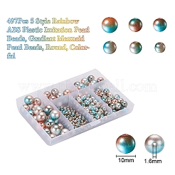 497Pcs 5 Style Rainbow ABS Plastic Imitation Pearl Beads&nbsp;OACR-YW0001-09A