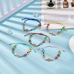 樹脂ナザールボンジュウ編組ビーズ ブレスレット  女性のためのクリスタルラインストーンホースアイリンクブレスレット  ミックスカラー  内径：1-7/8~3インチ（4.9~7.7cm）&nbsp;BJEW-JB08413