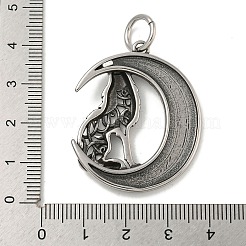 316サージカルステンレスペンダント  丸カン付き  オオカミのチャームのある月  アンティークシルバー  38x33x5.5mm  穴：7mm&nbsp;STAS-Z073-83AS