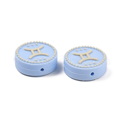 食品グレードのシリコーン焦点ビーズ  十二星座のラウンド  双子座  25x9.5mm  穴：2.5mm&nbsp;SIL-Z021-02I
