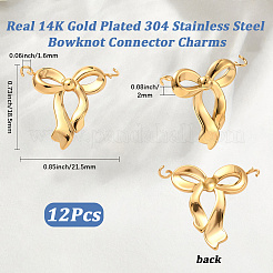 304ステンレススチール製蝶結びコネクターチャーム12個  イオンプレーティング（ip）  14KGP本金メッキ  18.5x21.5x2mm  穴：1.6mm  12個/セット&nbsp;STAS-BBC0006-98