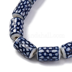 手作りの青と白の磁器ビーズ連売り  コラム  プルシアンブルー  15~16x9~10mm  穴：1.6mm  約24個/連  14.57''（37センチメートル）&nbsp;PORC-I027-14