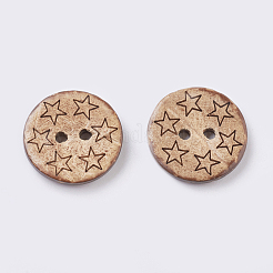 ウッドボタン  2穴  フラットラウンド  ミックス模様  サドルブラウン  17.5~18x3mm  穴：2mm&nbsp;BUTT-K007-13