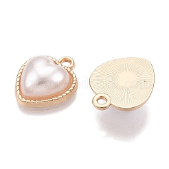 ラックメッキ合金ペンダント  アブソリュートプラスチック模造パール  ハート  ゴールドカラー  15.5x12.5x5.5mm  穴：1.6mm&nbsp;FIND-N005-18G