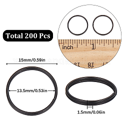 200個の鉄製スプリットキーリング  キーホルダーリング  電気泳動黒  15x1.5mm  内径：13.5mm&nbsp;IFIN-SC0001-54