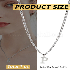 304ステンレススチールレターペンダントネックレス1個  ステンレス鋼色  鉛フリー＆ニッケルフリー＆カドミウムフリー  文字p  15.16インチ（38.5cm）〜16.54インチ（42cm）  文字：1mm&nbsp;NJEW-LP0001-33P-P