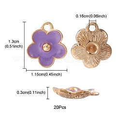 ライトゴールドメッキの合金エナメルペンダント  花のチャーム  青紫色  13x11.5x3mm  穴：1.6mm&nbsp;ENAM-YW0002-20D