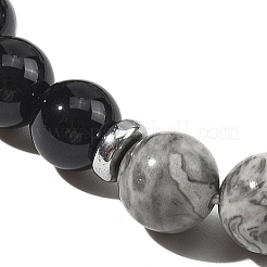 Natural Map Stone & Glass Round Bead Stretch Bracelets&nbsp;WG6A8BD-08