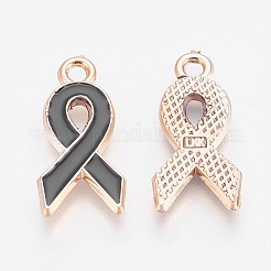 ゴールドメッキエナメルペンダント  absのプラスチックパーツ  リボン  ブラック  20.5x10x2mm  穴：2mm&nbsp;LS-KY-WH0007-A06