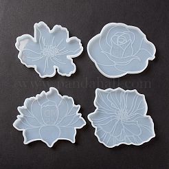 DIYフラワーカップマットシリコーン型  レジン型  UVレジン用  エポキシ樹脂工芸品作り  90~98x108~115x9.5mm  4個/セット&nbsp;DIY-E036-08