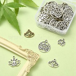 60個6スタイルチベットスタイルアロイペンダント  蓮  アンティークシルバー  13~22.5x12~18x1.5~2mm  穴：1.4~2mm  10個/スタイル&nbsp;TIBE-YW0001-31