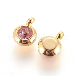 304ステンレススチールラインストーンチャーム  フラットラウンド  ロザライン  9.3x6.5x4mm  穴：2mm&nbsp;STAS-P237-10G-03