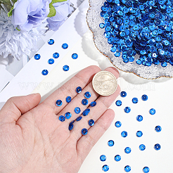 プラスチック製のスパンコールビーズ6000個  半カップ状のスパンコールビーズ  中ハート孔  ブルー  6~7x0.5mm  穴：1mm&nbsp;PVC-PA0001-01A