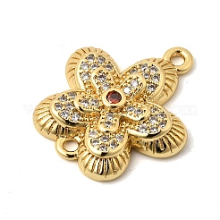 Brass Micro Pave Clear and Red Cubic Zirconia Flower Connector Charms&nbsp;KK-A296-08B-G