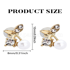 亜鉛合金ラインストーンスタッドピアス1組  プラスチックパールビーズ付き  チェリー  ゴールドカラー  10x8mm&nbsp;EJEW-LP0009-06