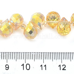 電気メッキガラスビーズセット  ティアドロップ  ゴールド  10~11x8mm  穴：1mm  約93個/連  62cm&nbsp;EGLA-D030-17J