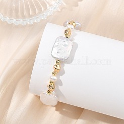 Natural Baroque Pearl Keshi Pearl & Brass Beaded Bracelets for Women&nbsp;BJEW-JB13798