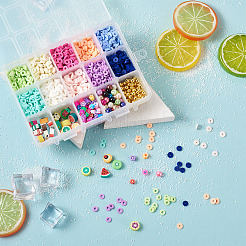 ビーズセット  手作りのポリマー粘土平石ビーズを含む  ガラスパールビーズとccbプラスチックビーズ  ジュエリー作りのための  ミックスカラー  6x1mm  穴：2mm  10色  9 G /カラー  90グラム&nbsp;DIY-TA0003-55