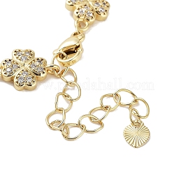 Rack Plating Brass Pave Clear Cubic Zirconia Clover Link Chain Bracelets for Women&nbsp;BJEW-R317-08G