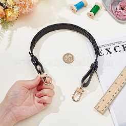 黒のマイクロファイバー合成皮革バッグハンドル  金属の留め金付き  ライトゴールド  475x20x8mm&nbsp;WH0816-033LG