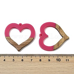 樹脂とクルミのペンダント  ハート  カメリア  34.5x35x3mm  穴：2mm&nbsp;WOOD-I013-09B