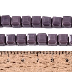 オペークガラスビーズ連売り  キューブ  多面カット  パープル  7x7x6.5~7mm  穴：1.2~1.6mm  約96~101個/連  25.39~28.54インチ（64.5~72.5cm）&nbsp;GLAA-R041-8x8mm-C06