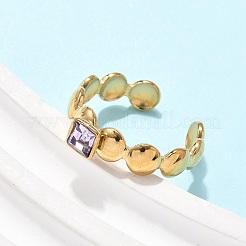 女性用304ステンレススチールカフリング  正方形  キュービックジルコニア付き  18KGP本金メッキ  ライラック  5.5mm&nbsp;RJEW-H246-03G-02
