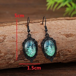 亜鉛合金ガラスダングルピアス  オーバル  ブラック  ゴースト  50x15mm&nbsp;FS-WG599E5-02