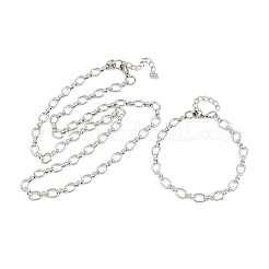 304ステンレススチールアズキチェーンブレスレット＆ネックレスジュエリーセット  カニカン付き  ステンレス鋼色  570mm&nbsp;SJEW-L199-01P