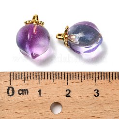 ガラスチャーム  桃  黄金の合金エナメルパーツと  ツートン  ミックスカラー  17x11.5mm  穴：1.4mm&nbsp;GLAA-P072-05G