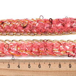 ポリエステルかぎ針編みレーストリム  金色のアルミチェーンとPVCのスパンコールで編んだ装飾  衣服用 ウェディングドレス  ライトコーラル  5/8インチ（17mm）&nbsp;OCOR-Q058-04A
