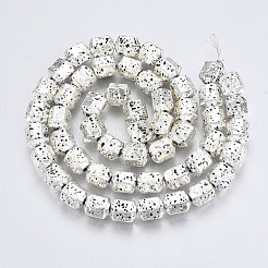 電気メッキされた天然溶岩岩ビーズ連売り  六角  バンピー  銀メッキ  8x7.5x6.5mm  穴：1.2mm  約50個/連  15.35インチ〜15.75インチ（39cm〜40cm）&nbsp;G-T114-65S