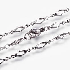 変色しない304ステンレススチールチェーンネックレス  カニカン付き  菱形  ステンレス鋼色  17.7インチ（45cm）&nbsp;STAS-P164-35P