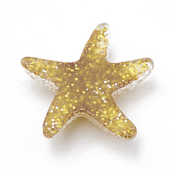 樹脂カボション  グリッターパウダー付き  ヒトデ/海星  きいろ  15~17x16~18x4~5.5mm&nbsp;CRES-N015-08G
