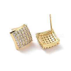 クリアキュービックジルコニア菱形スタッドピアス  女性のための真鍮のアクセサリー  18KGP本金メッキ  14x14mm  ピン：0.7mm&nbsp;EJEW-F298-12G