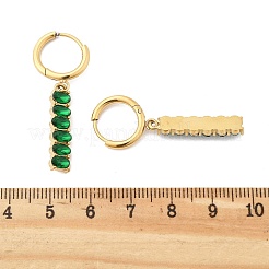 Oval 304 Stainless Steel Green Cubic Zirconia Tassel Hoop Earrings&nbsp;EJEW-Z094-02G