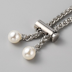 合金バケツバッグ巾着チェーン  樹脂模造パールビーズ  プラチナ  64.8cm&nbsp;DIY-WH0304-713P