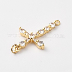 Rack Plating Brass Pave Cubic Zirconia Connector Charms&nbsp;KK-O142-14G