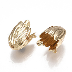 真鍮製ビーズキャップ  花弁のない  花  ニッケルフリー  18KGP本金メッキ  12.5x10.5x10mm  穴：1.5mm&nbsp;KK-S350-154G