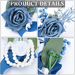 2Pcs 2 Style Silk Cloth & Plastic Imitation Flower Corsage Boutonniere & Wrist Corsage&nbsp;JEWB-CP0001-27A
