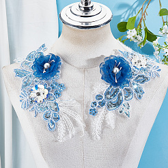 ポリエステルコンピューター刺繍アップリケ2個  スパンコール入り  花  ブルー  305x117x16mm&nbsp;DIY-CY0003-43