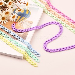 7連売り7色手作り不透明アクリルカーブチェーン  ツイストチェーン  ミックスカラー  リンク：16x11x3mm  39.37インチ（1m）/連  1連売り/セット&nbsp;AJEW-JB00989