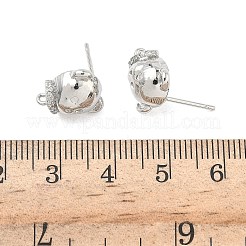 Bear Brass Micro Pave Clear Cubic Zirconia Stud Earring Findings&nbsp;KK-G547-05P