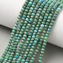 天然石湖北ターコイズビーズ連売り  多面カット  ロンデル  3.5x2.5mm  穴：0.7mm  約128個/連  15.35''（39センチメートル）&nbsp;G-P629-B02-01