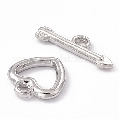 変色しない304ステンレススチールのトグル留め具  ハート  ステンレス鋼色  ハート：14.5x13x2mm  穴：2mm  6x9mm内径  バー：7x20x2mm  穴：2mm&nbsp;STAS-G299-02P