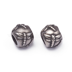 304ステンレススチールヨーロピアンビーズ  大穴ビーズ  トンボとrondelle  アンティークシルバー  8.5x9.5mm  穴：5mm&nbsp;STAS-G220-36AS