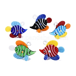 手作りランプワークペンダント  縞模様のチャームが付いた魚  ミックスカラー  39~47x52~56x16~19mm  穴：5~5.5mm&nbsp;LA-N048-10